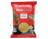 Opakowanie zanęt wędkarskich 5kg Match PRO BIGBAG o smaku karmelowym, z wizerunkiem karpia i leszcza.