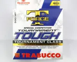 Opakowanie żyłki wędkarskiej Trabucco Tournament Tough 500 MT, z napisem "T-Force Japan" i logo.