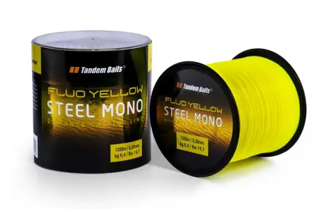 Jaka żyłka karpiowa do dalekich rzutów? Tandem Baits Steel Mono Fluo Yellow, 1200m, 0,30mm, 6,4kg. Idealna na rekordowe zasięgi.