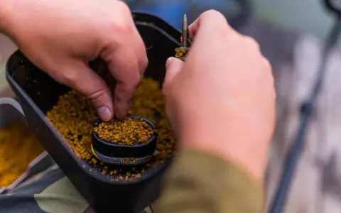 Wędkarz nakłada na haczyk drobny pellet, przygotowując się do połowu. Jaki pellet na haczyk będzie najlepszy?