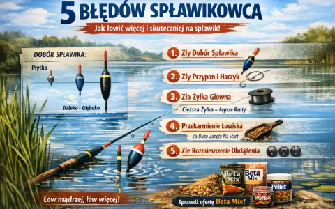 5 błędów, jak łowić ryby na spławik: dobór spławika, przypon, żyłka, zanęta i obciążenie. Wędka i spławiki w wodzie.