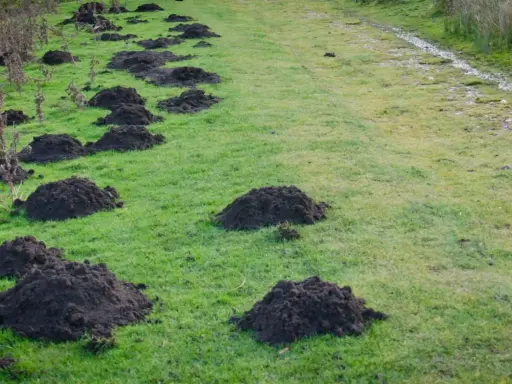 Ziemia z kretowiska, idealna do zanęty, tworzy naturalny krajobraz na zielonej łące.