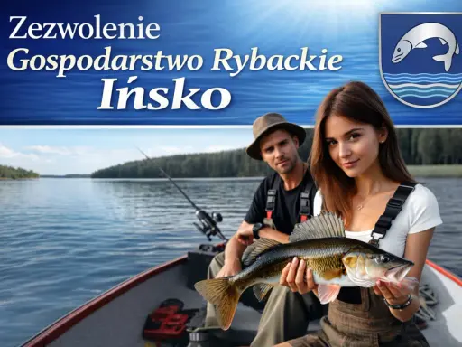 Para łowi ryby na jeziorze. Kobieta trzyma złowionego sandacza. Zezwolenie na połów można uzyskać przez internet.