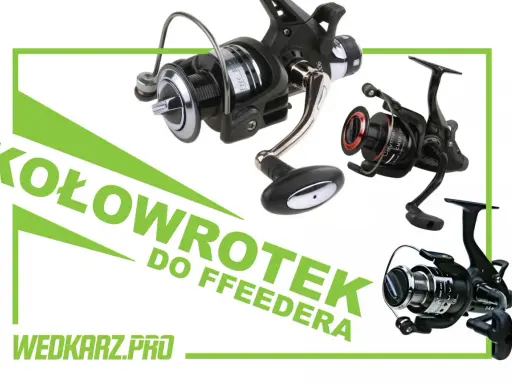 Trzy kołowrotki wędkarskie, w tym jeden z napisem "KOŁOWROTEK DO FEEDERA". Dowiedz się, jak dobrać kołowrotek do wędki.