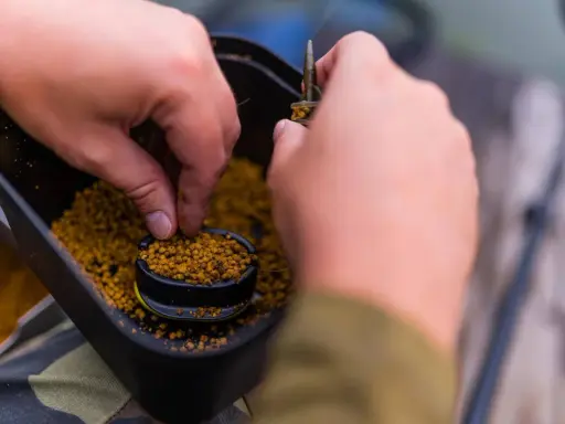 Wędkarz nakłada na haczyk drobny pellet, przygotowując się do połowu. Jaki pellet na haczyk będzie najlepszy?