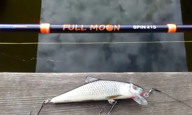 Gotowy spinning na szczupaka z brzegu: wędka "Full Moon Spin 215" i realistyczna przynęta.