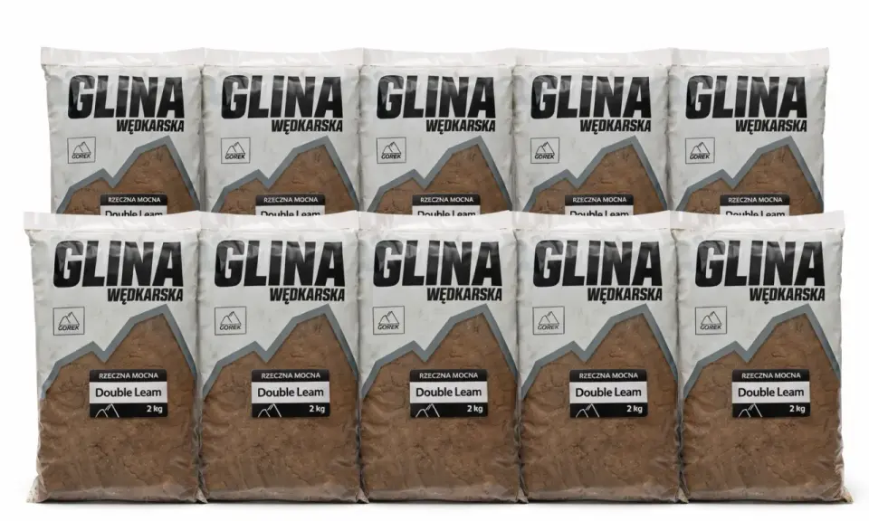 Dziesięć worków gliny wędkarskiej, każda po 2 kg. Idealna glina do zanęty, gotowa do użycia.