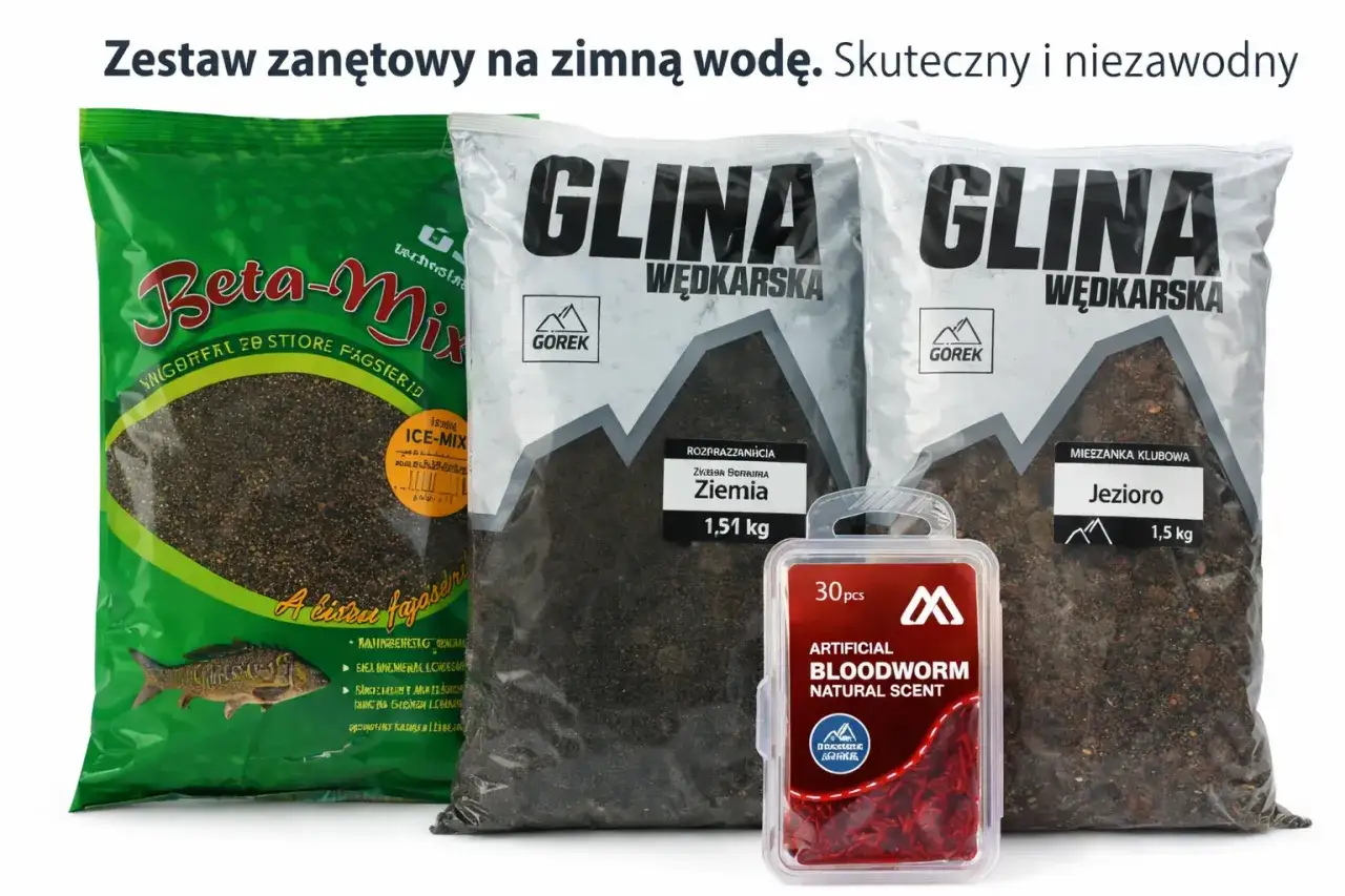 Zestaw zanętowy na zimną wodę: Beta-Mix, glina wędkarska i sztuczna ochotka na jakie ryby.